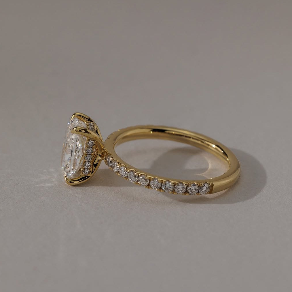 1.5 CT Elongated Cushion Lab Grown Diamond Pave Setting Engagement Ring