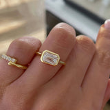 1.50 CT East West Emerald Lab Grown Diamond Bezel Style Engagement Ring