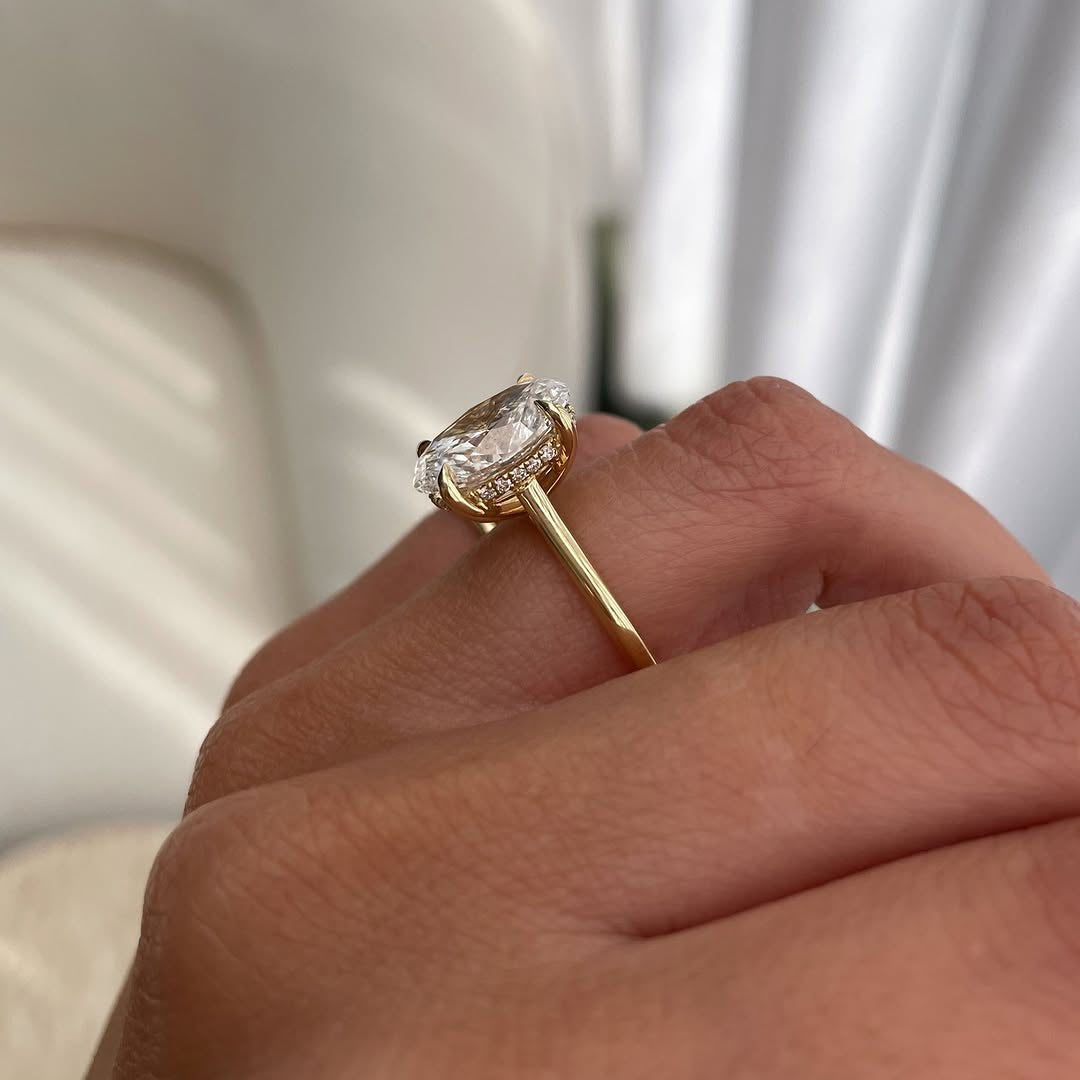 2.0 CT Oval Lab Grown Diamond Hidden halo Setting Engagement Ring