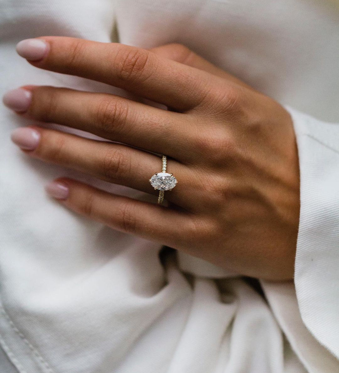 2.50 CT Oval Solitaire Hidden Halo Moissanite Engagement Ring 3
