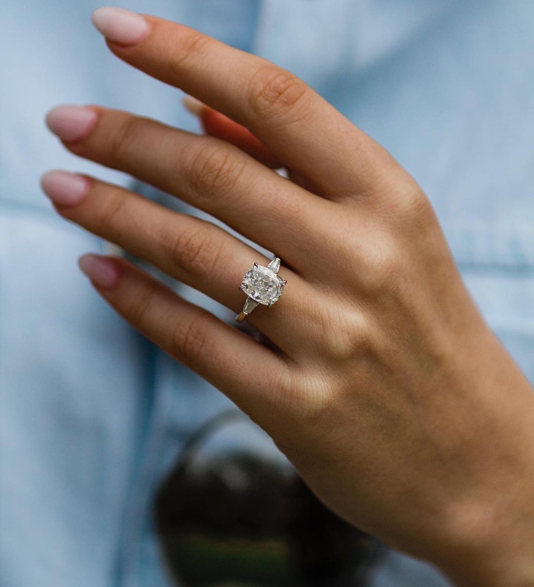 3.15 CT Cushion Three Stone Moissanite Engagement Ring 3