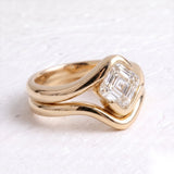 1.5 CT Asscher Lab Grown Diamond Bridal Set – Curved Shank with Plain Stacking Band
