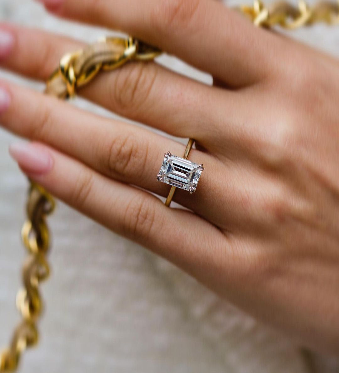 4.60 CT Emerald Cut Solitaire Moissanite Engagement Ring 2