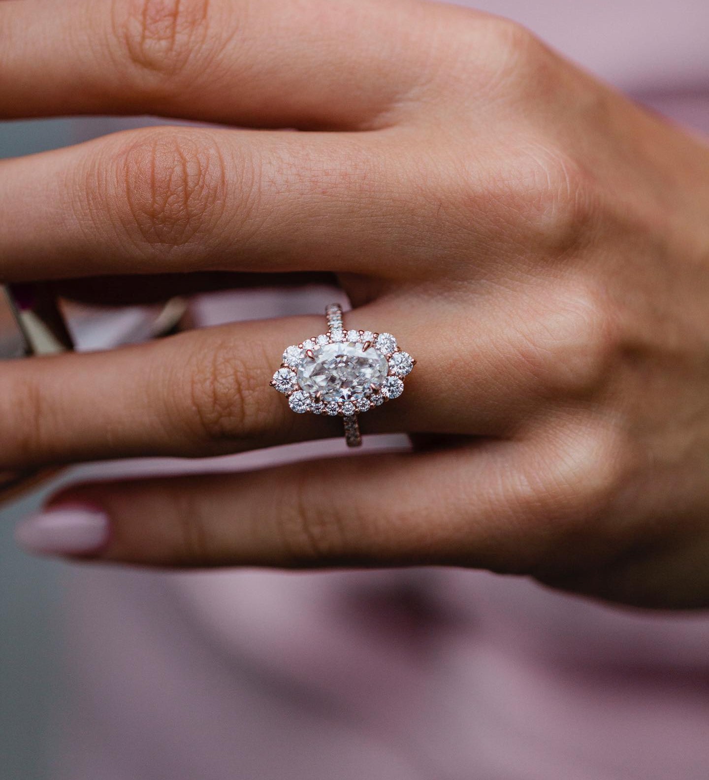3.50 CT Oval Cluster Halo & Pave Moissanite Engagement Ring 1