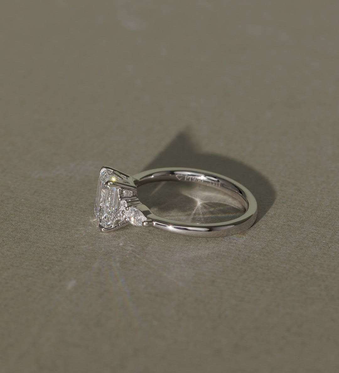 1.58 CT Emerald Lab Grown Diamond Three Stone Setting Engagement Ring