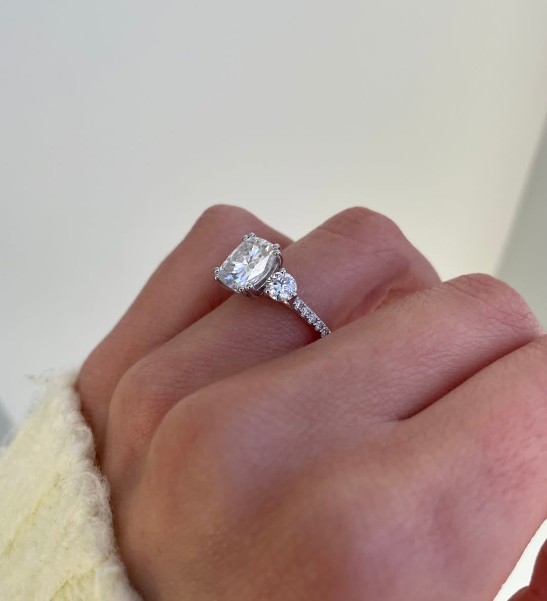 2.0 CT Cushion Lab Grown Diamond Pave Style Engagement Ring