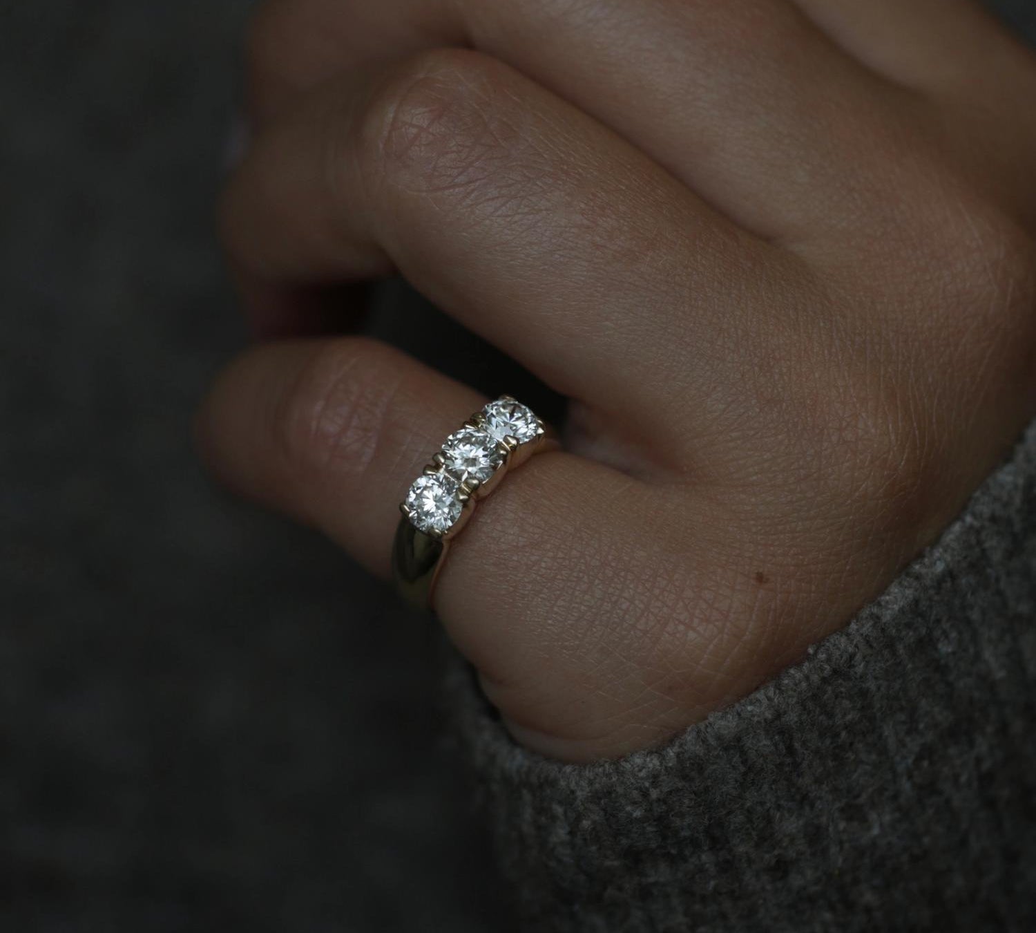 1.50 CT Round Three Stones Lab Grown Diamond Wedding Band