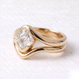 1.5 CT Asscher Lab Grown Diamond Bridal Set – Curved Shank with Plain Stacking Band
