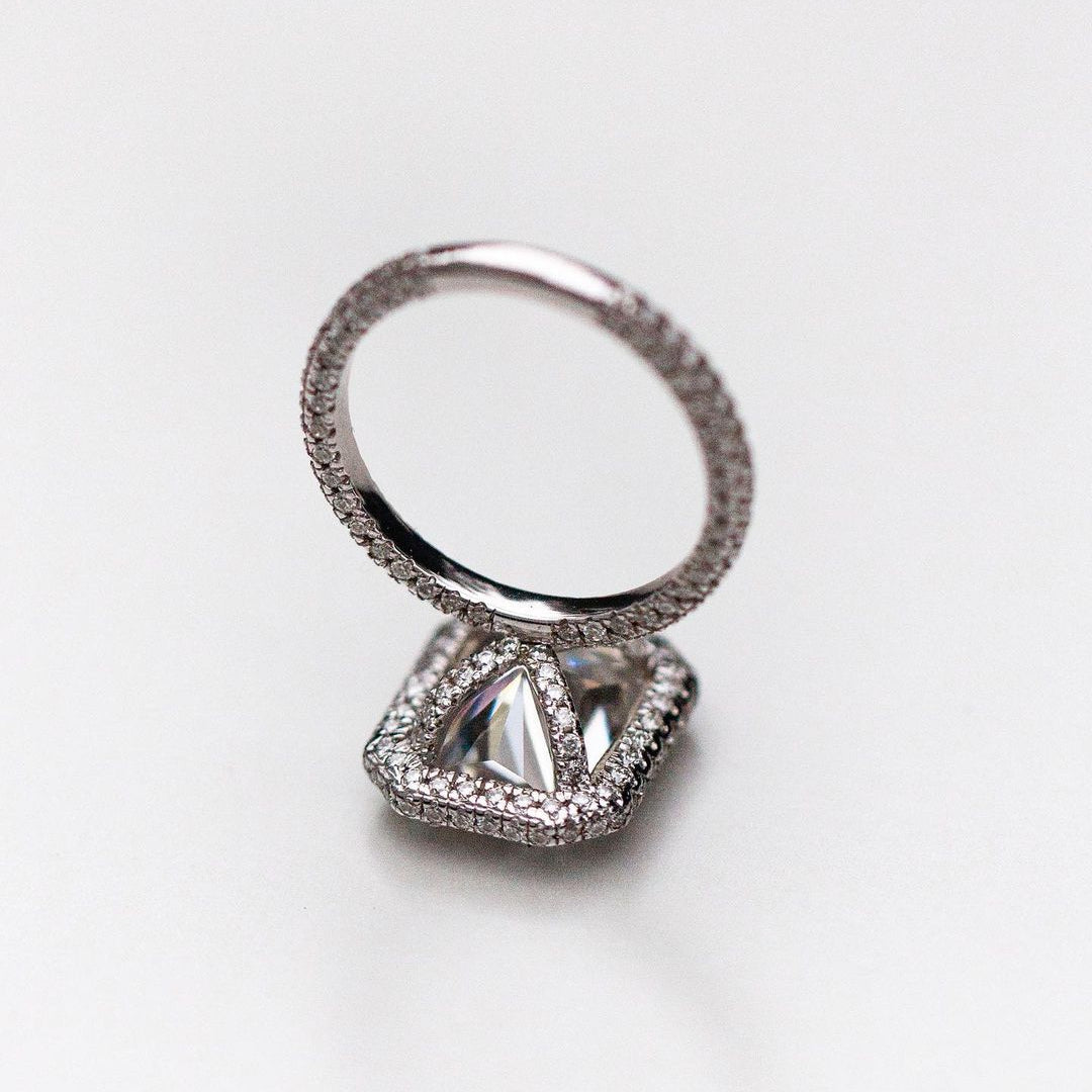 4.4 CT Radiant Double Halo Moissanite Engagement Ring 3