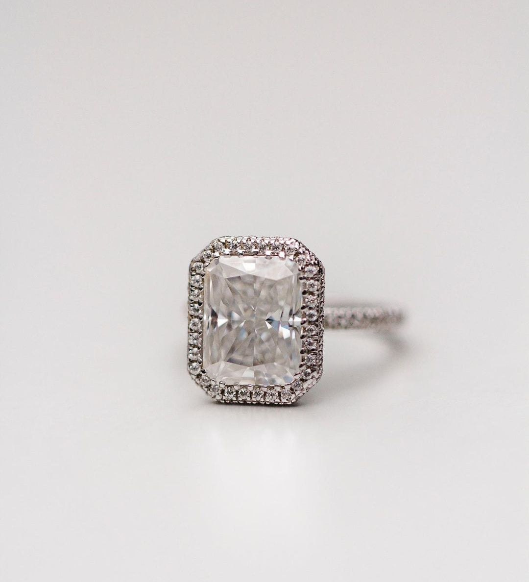 4.4 CT Radiant Double Halo Moissanite Engagement Ring 2