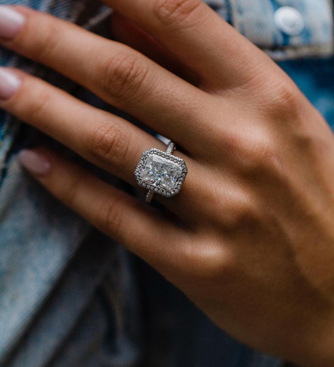 4.4 CT Radiant Double Halo Moissanite Engagement Ring 1