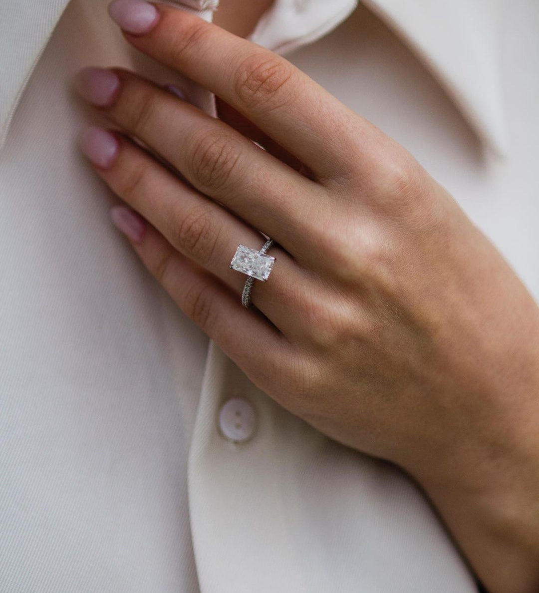 3.0 CT Radiant Solitaire Hidden Halo Moissanite Engagement Ring 3