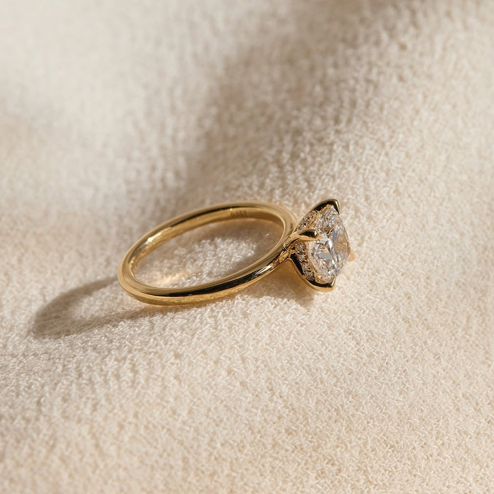 1.25 CT Cushion Lab Grown Diamond Hidden Halo Style Engagement Ring