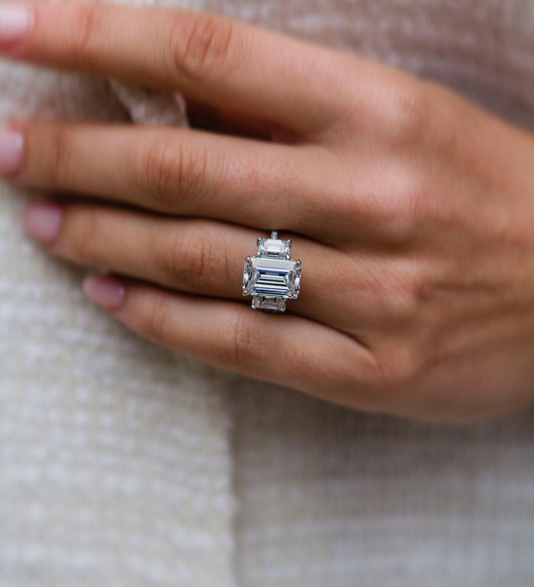 3.80 CT Emerald Three Stone Moissanite Engagement Ring 3