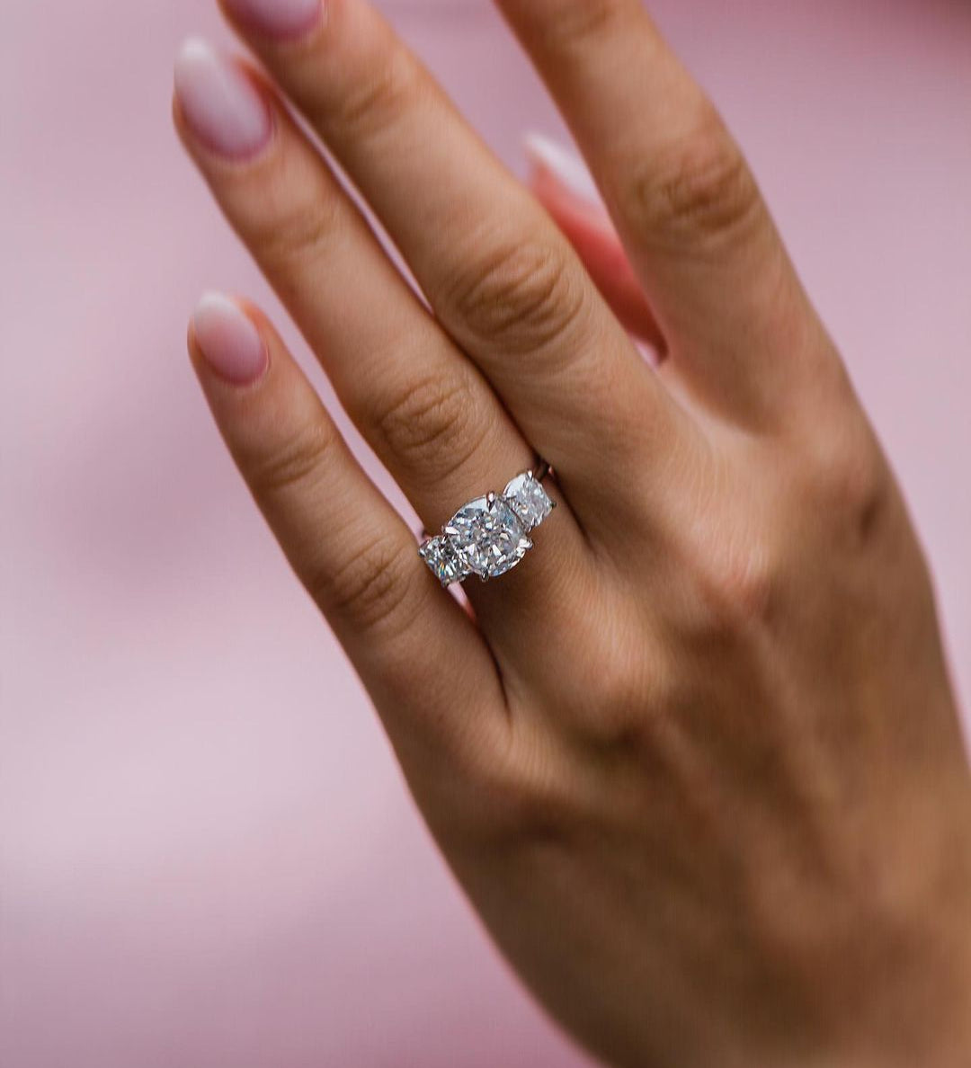 3.10 CT Cushion Three Stone Moissanite Engagement Ring 3