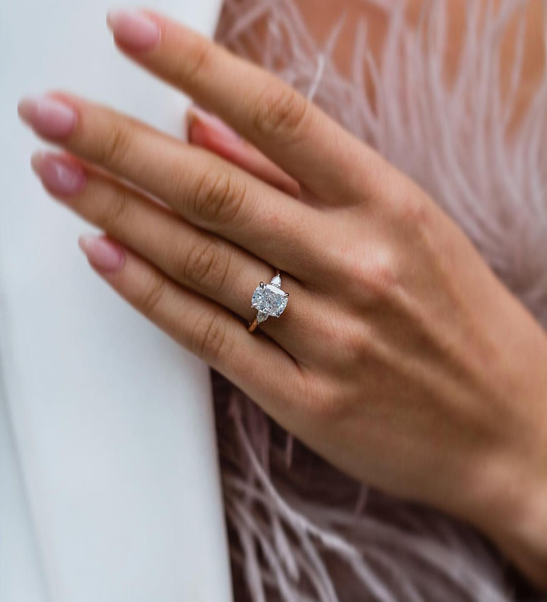2.20 CT Cushion Three Stone Moissanite Engagement Ring 3