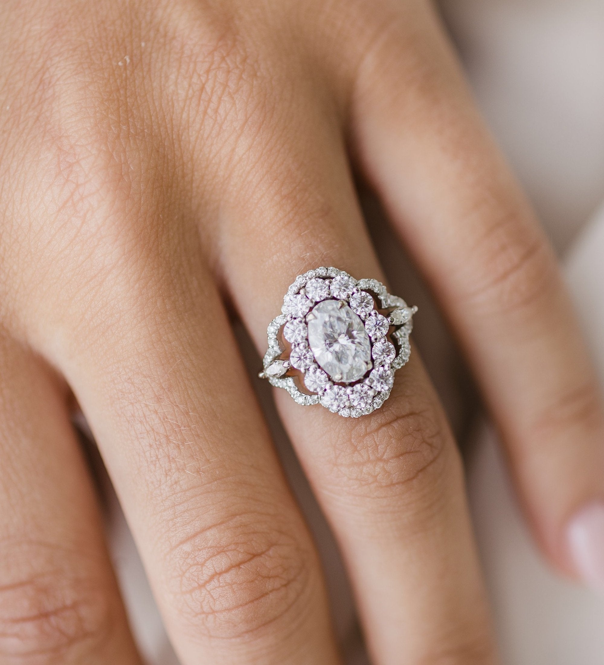 1.85 CT Oval Art Deco Halo Moissanite Engagement Ring 2