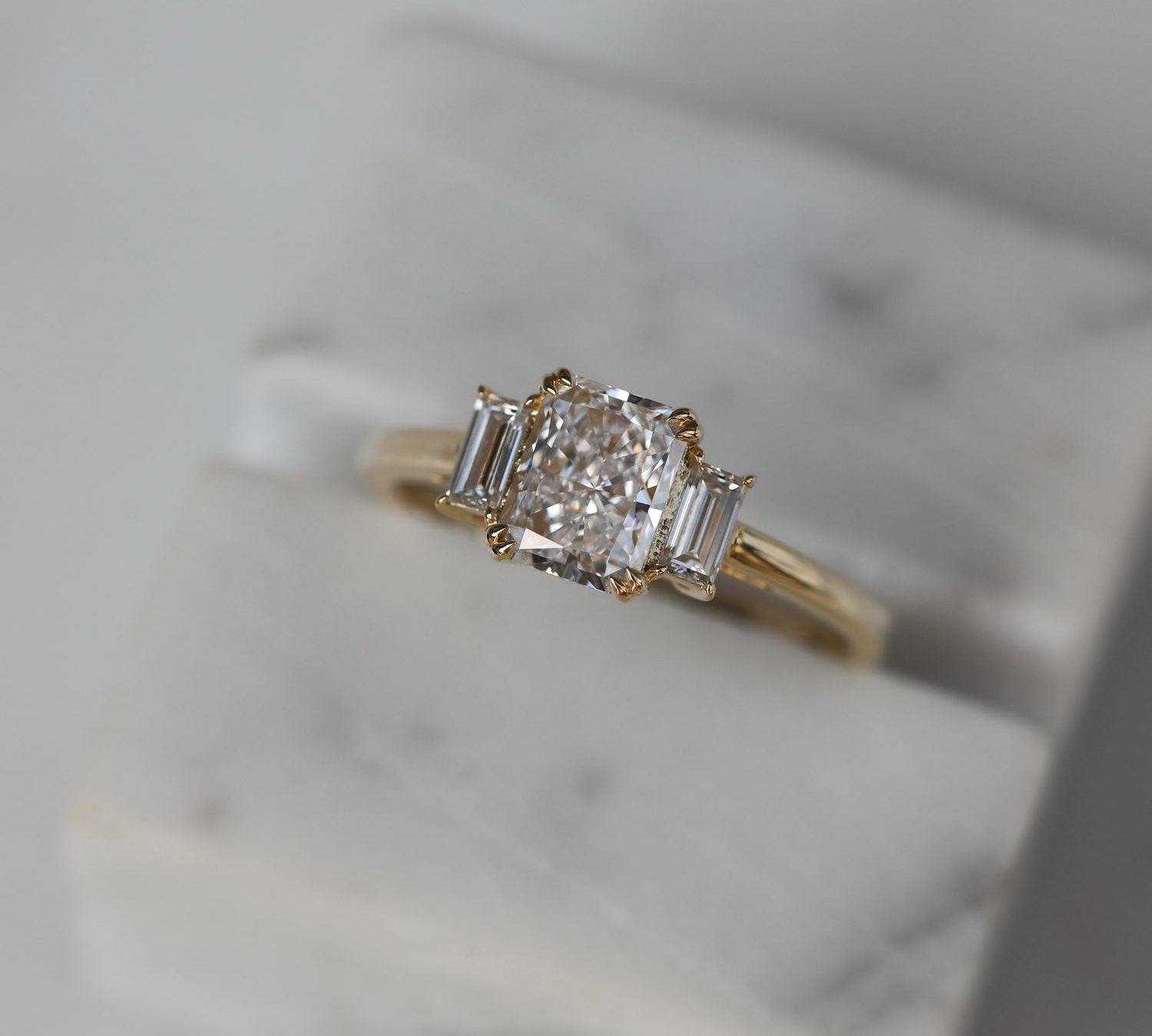 1.18 CT Radiant Three Stones Lab Grown Diamond Engagement Ring