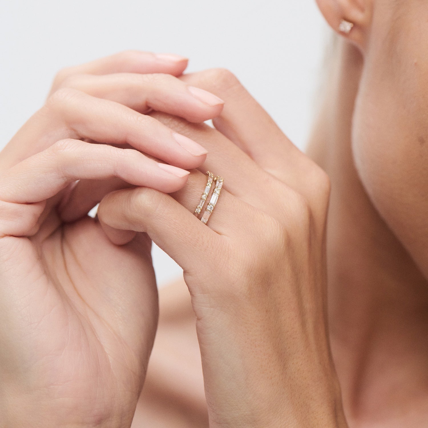0.40 TCW Baguette & Round Half Eternity Moissanite Wedding Band