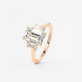 Emerald Three Stone Lab Grown Diamond Engagement Ring