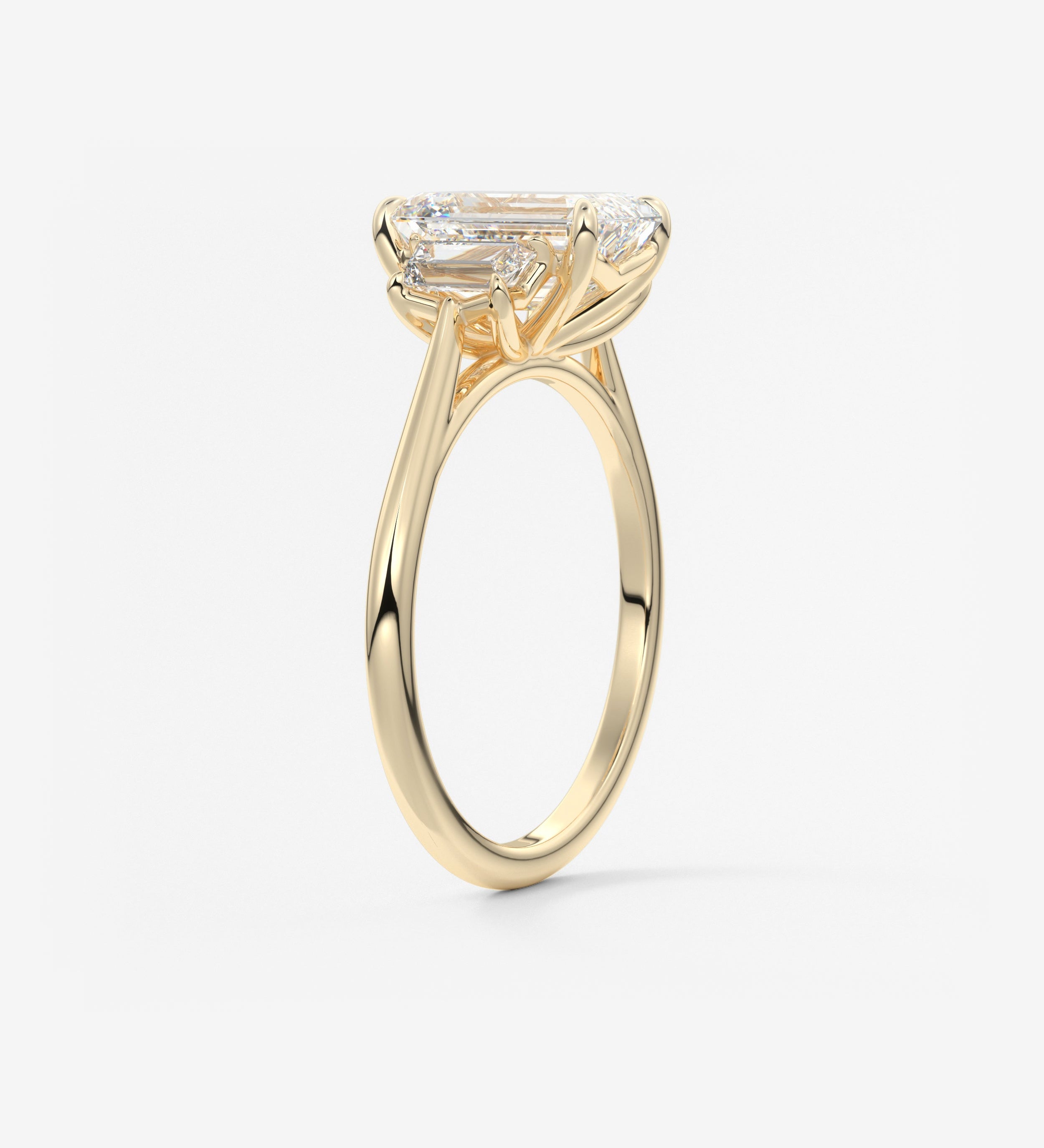 Emerald Three Stone Lab Grown Diamond Engagement Ring