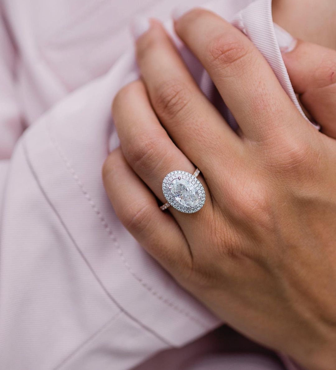 3.85 CT Oval Double Halo Moissanite Engagement Ring 2