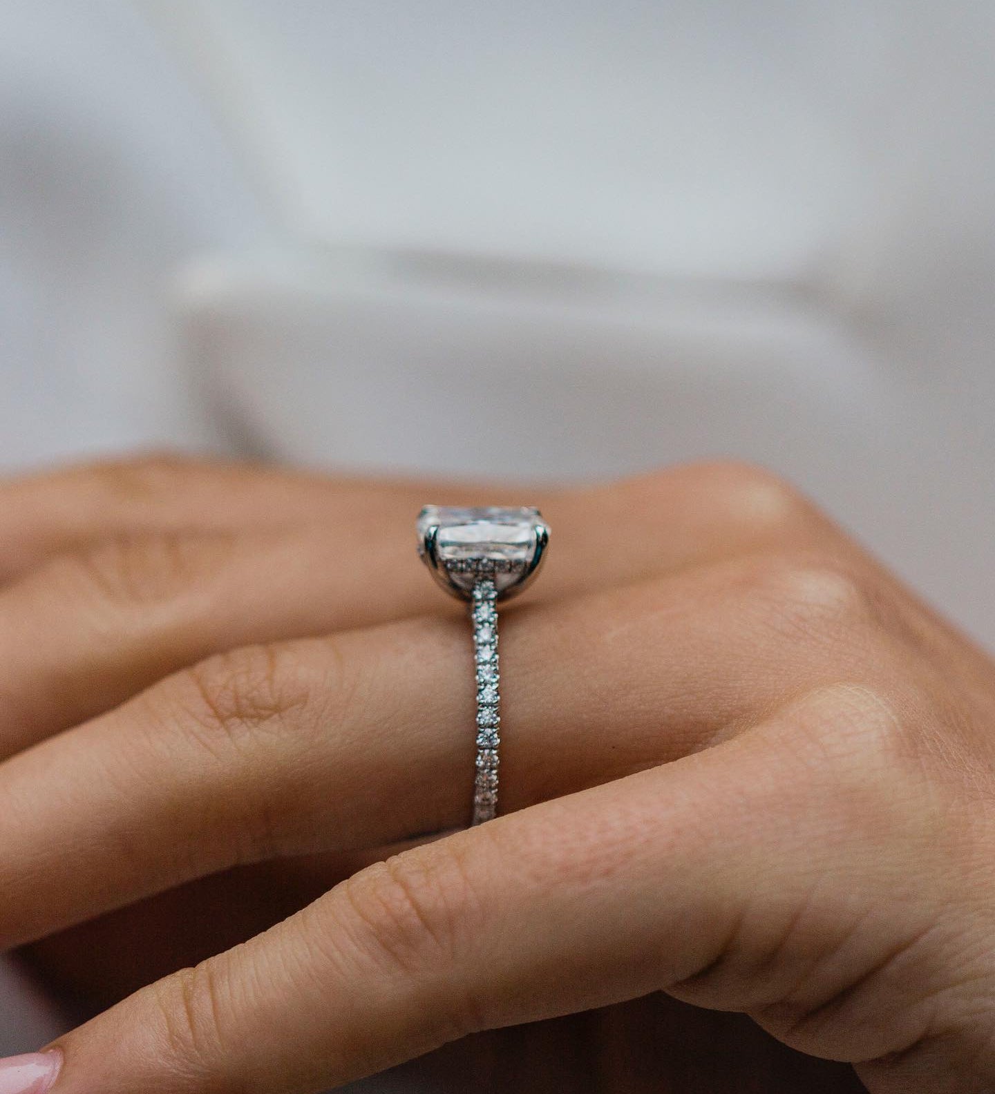 3.20 CT Cushion Solitaire Hidden Halo & Pave Moissanite Engagement Ring 2