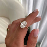 2.0 CT Oval Lab Grown Diamond Hidden halo Setting Engagement Ring