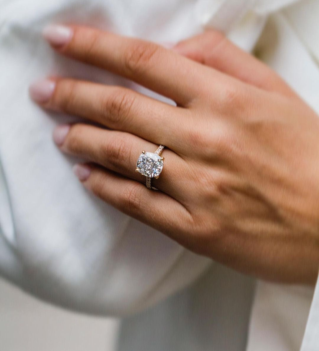 4.65 CT Cushion Solitaire Pave Moissanite Engagement Ring 1