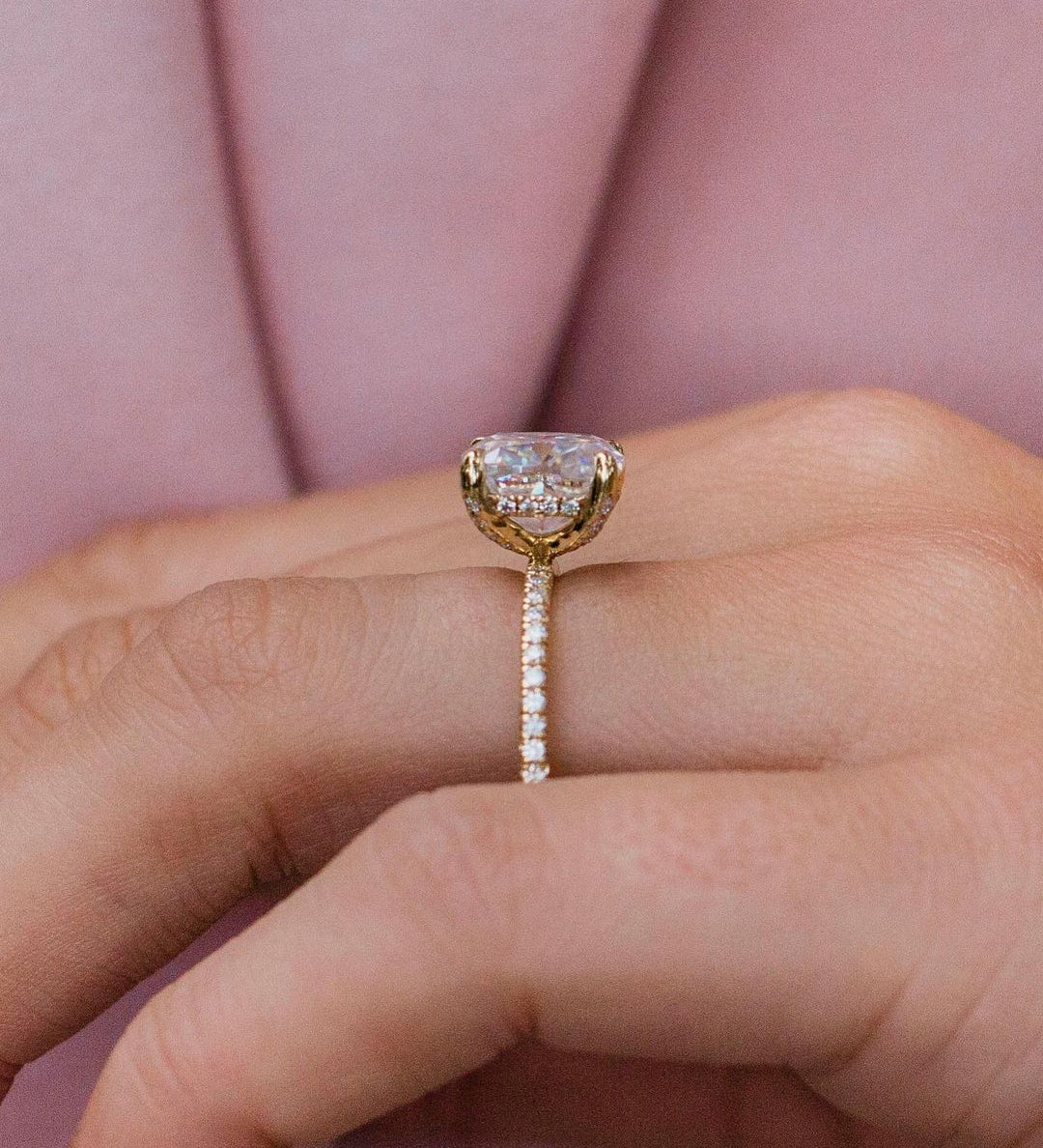 2.80 CT Cushion Solitaire Hidden Halo Moissanite Engagement Ring 2