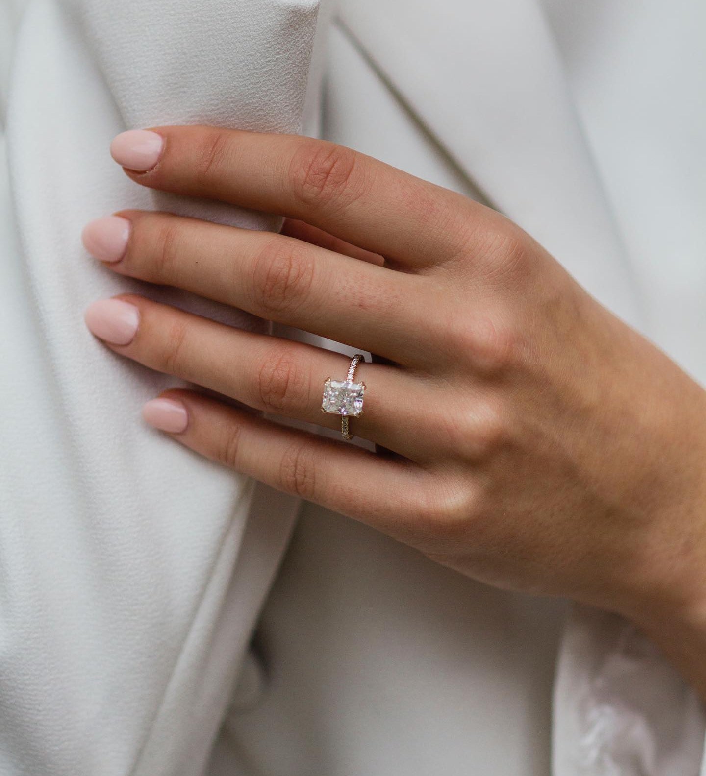 2.40 CT Radiant Solitaire Hidden Halo Moissanite Engagement Ring 1
