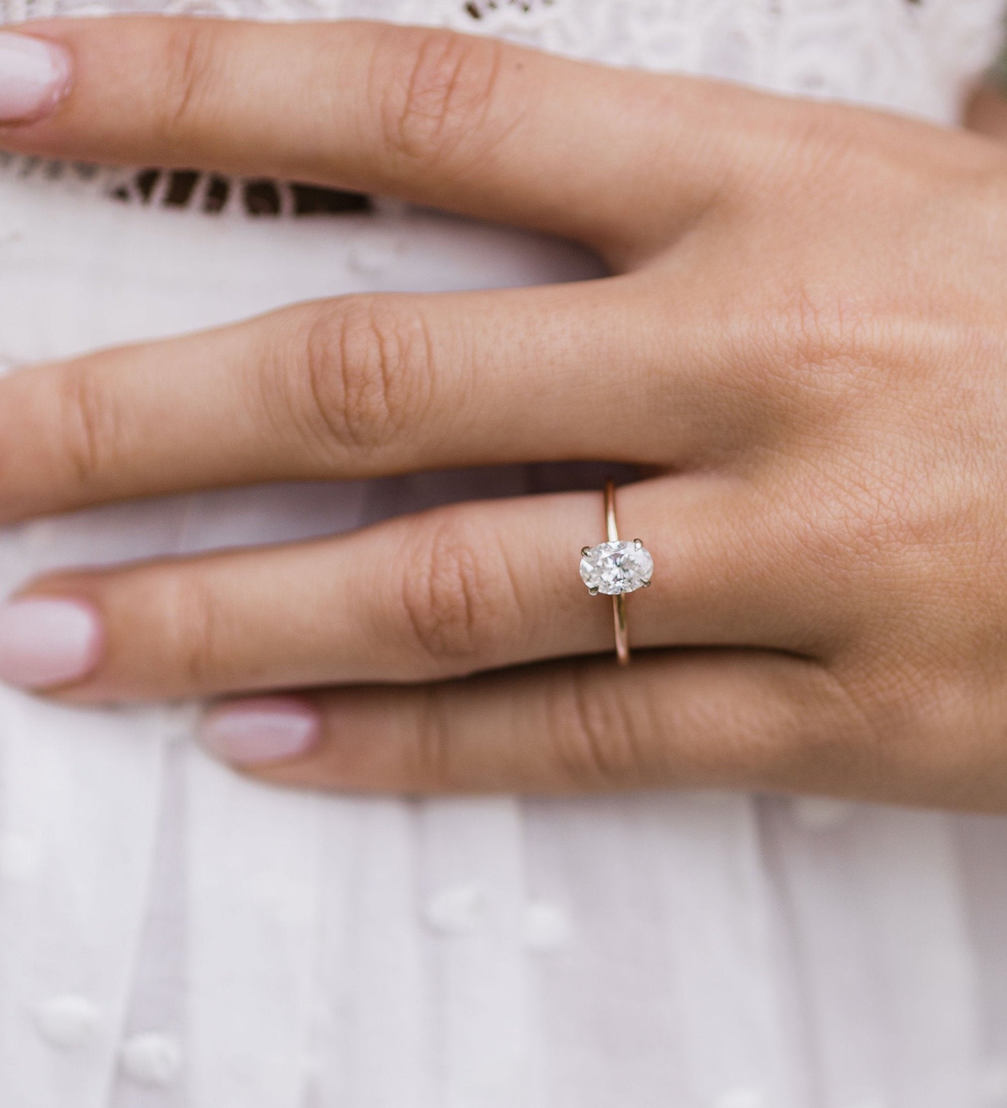 1.33 CT Oval Cut Solitaire Hidden Halo Moissanite Engagement Ring 2