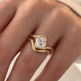 1.5 CT Asscher Lab Grown Diamond Bridal Set – Curved Shank with Plain Stacking Band