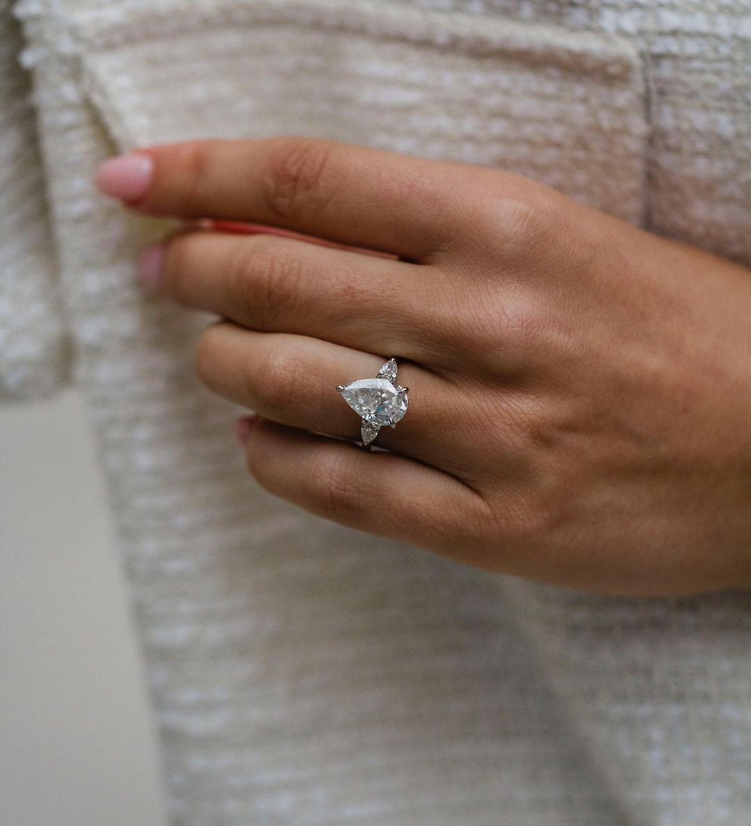 4.20 CT Pear Three Stone Moissanite Engagement Ring 1