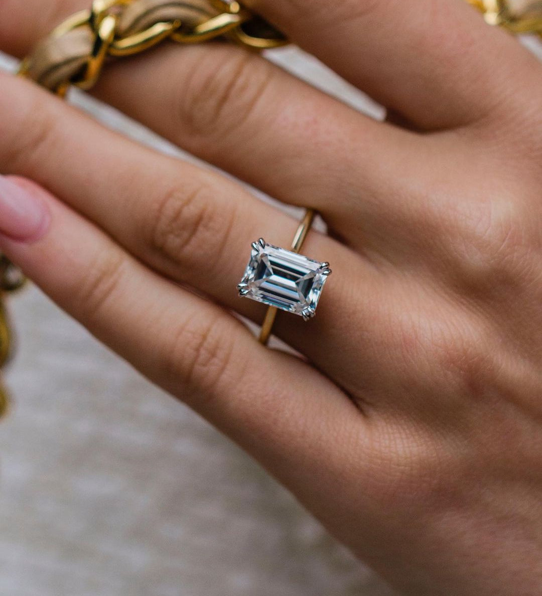 4.60 CT Emerald Cut Solitaire Moissanite Engagement Ring 1