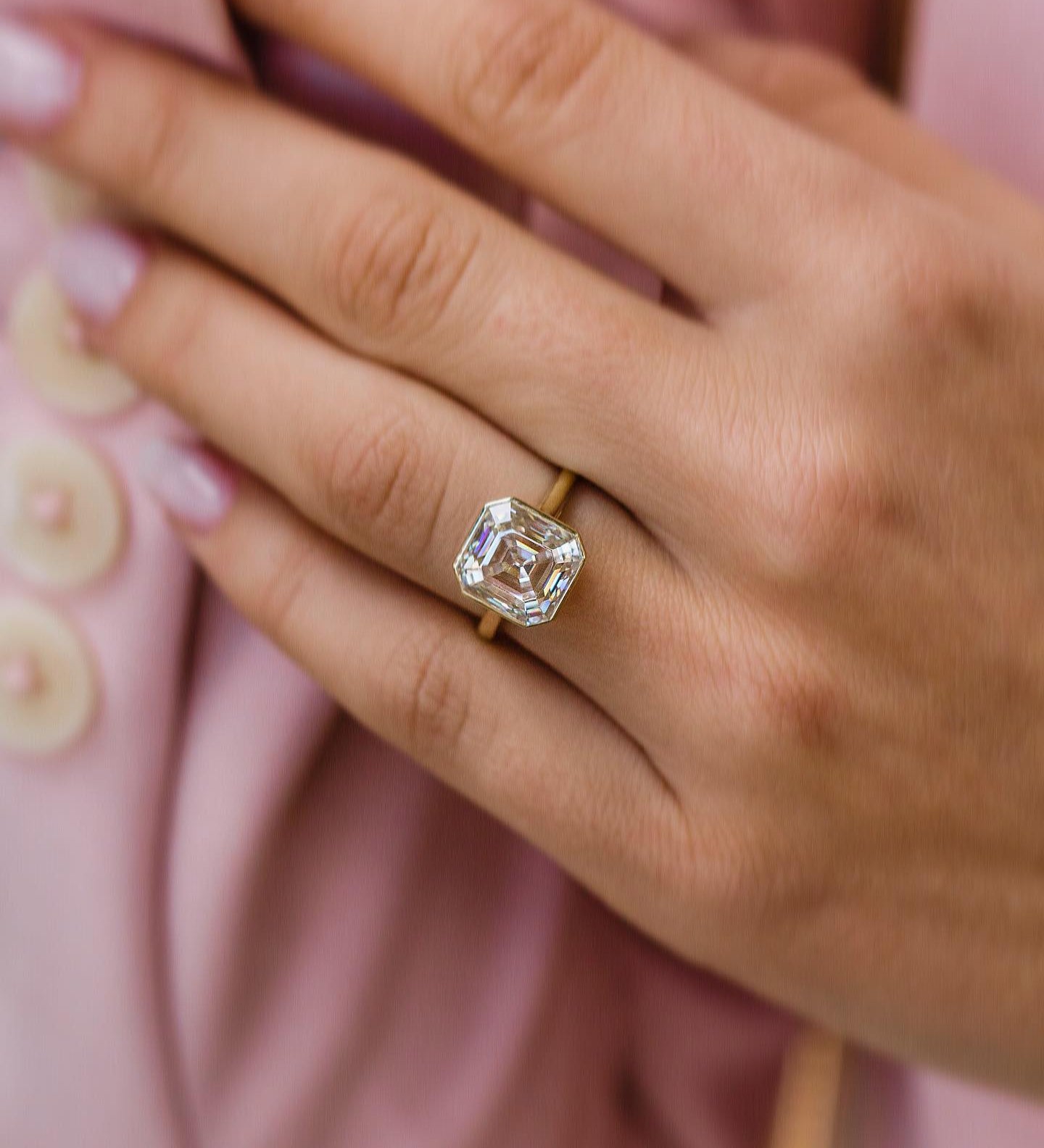 4.0 CT Asscher Solitaire Bezel Moissanite Engagement Ring 1