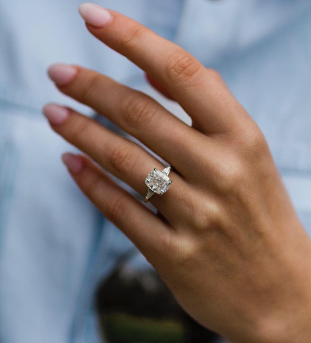 3.15 CT Cushion Three Stone Moissanite Engagement Ring 2