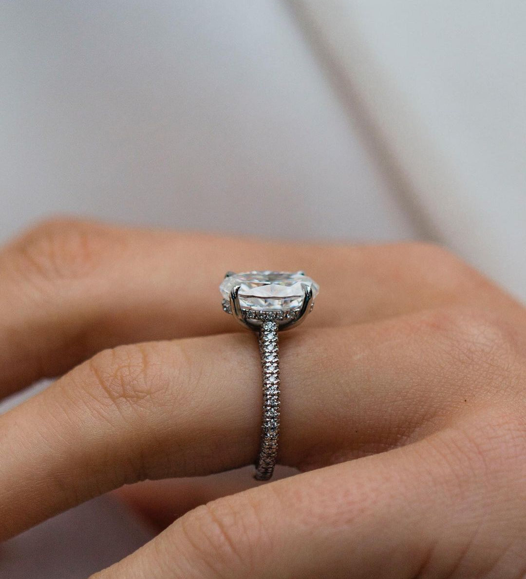 3.50 CT Oval Solitaire Hidden Halo Moissanite Engagement Ring 2