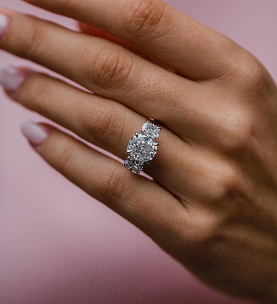 3.10 CT Cushion Three Stone Moissanite Engagement Ring 1