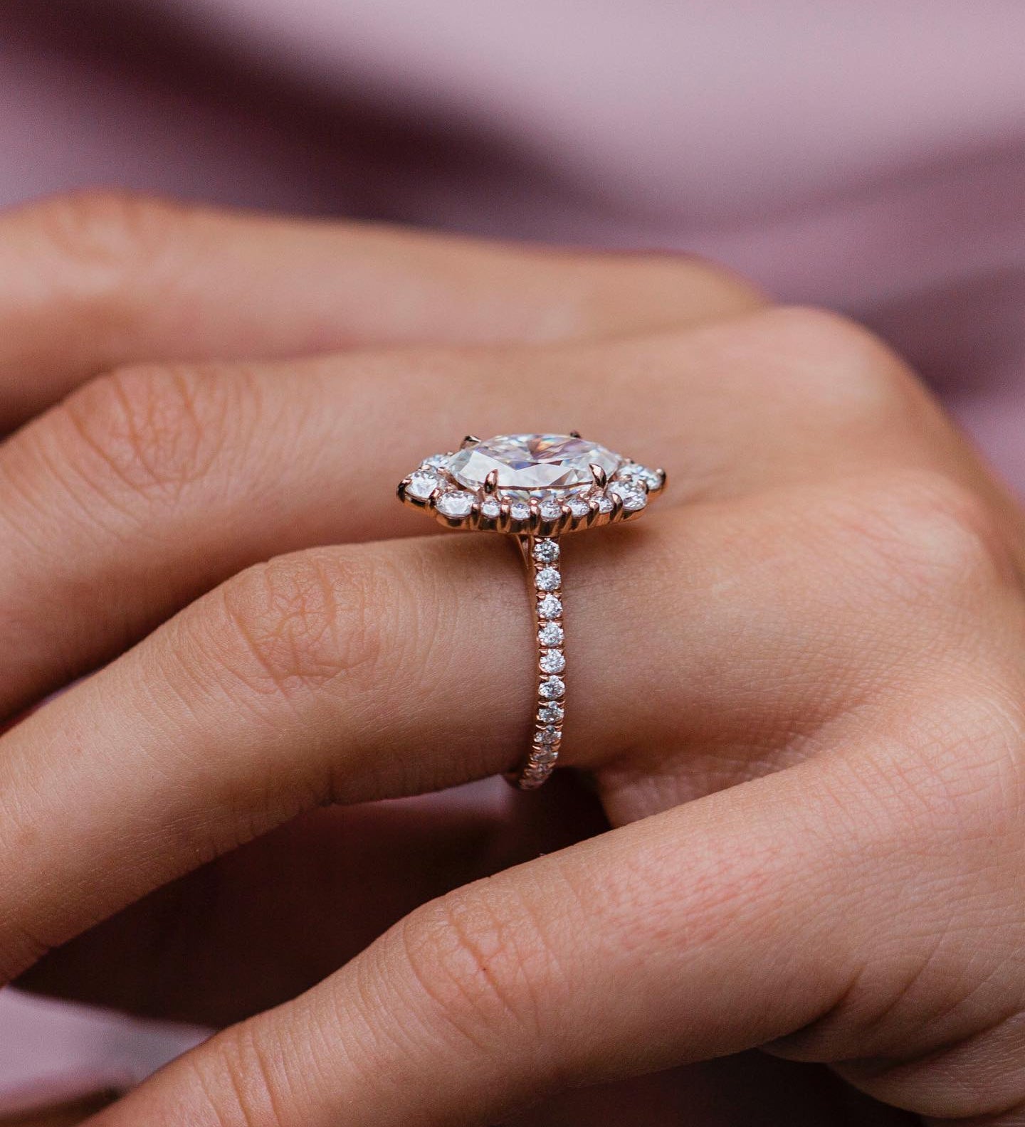 3.50 CT Oval Cluster Halo & Pave Moissanite Engagement Ring 2