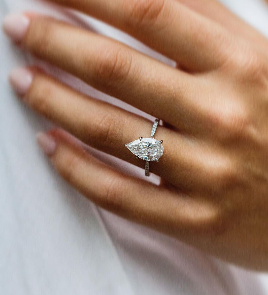 4.10 CT Pear Solitaire Pave Moissanite Engagement Ring 1