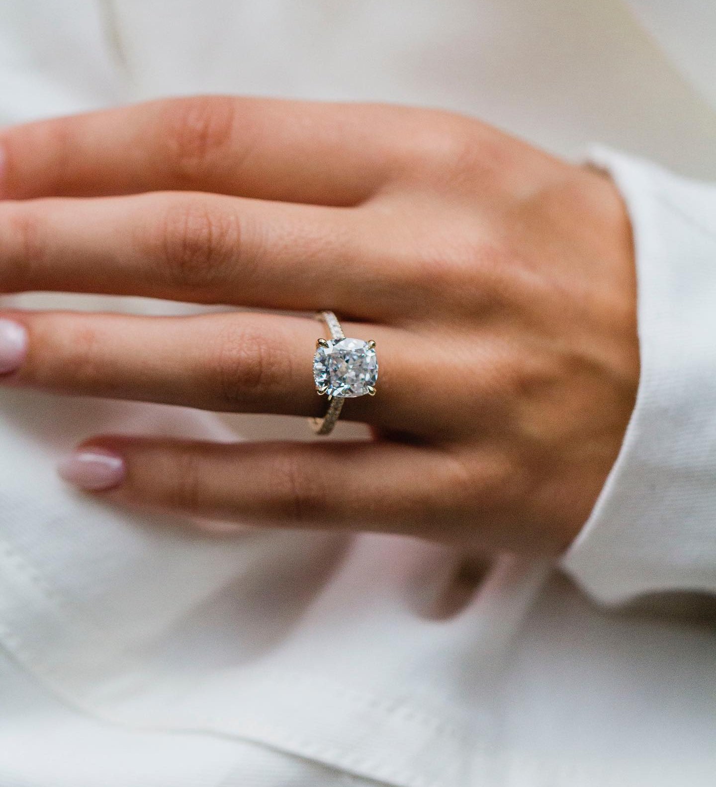 4.65 CT Cushion Solitaire Hidden Halo Moissanite Engagement Ring 1