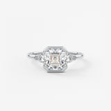 Asscher Three Stone Bezel Lab Grown Diamond Engagement Ring