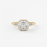 Asscher Three Stone Bezel Lab Grown Diamond Engagement Ring