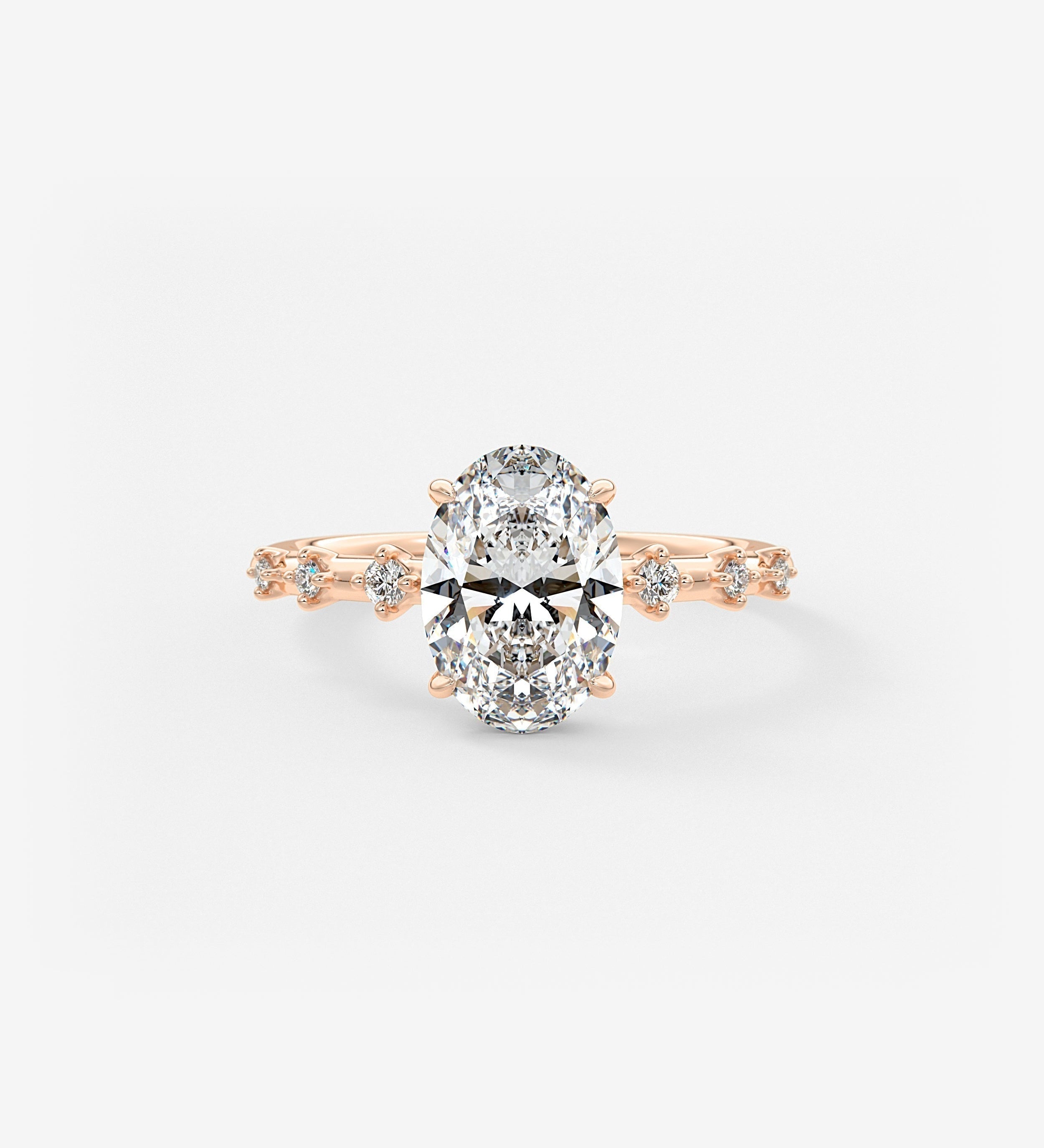 Oval Dainty Pave Lab Grown Diamond Engagement Ring