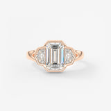 Emerald Three Stone Bezel Lab Grown Diamond Engagement Ring