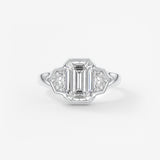 Emerald Three Stone Bezel Lab Grown Diamond Engagement Ring