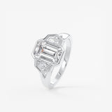 Emerald Three Stone Bezel Lab Grown Diamond Engagement Ring