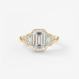Emerald Three Stone Bezel Lab Grown Diamond Engagement Ring
