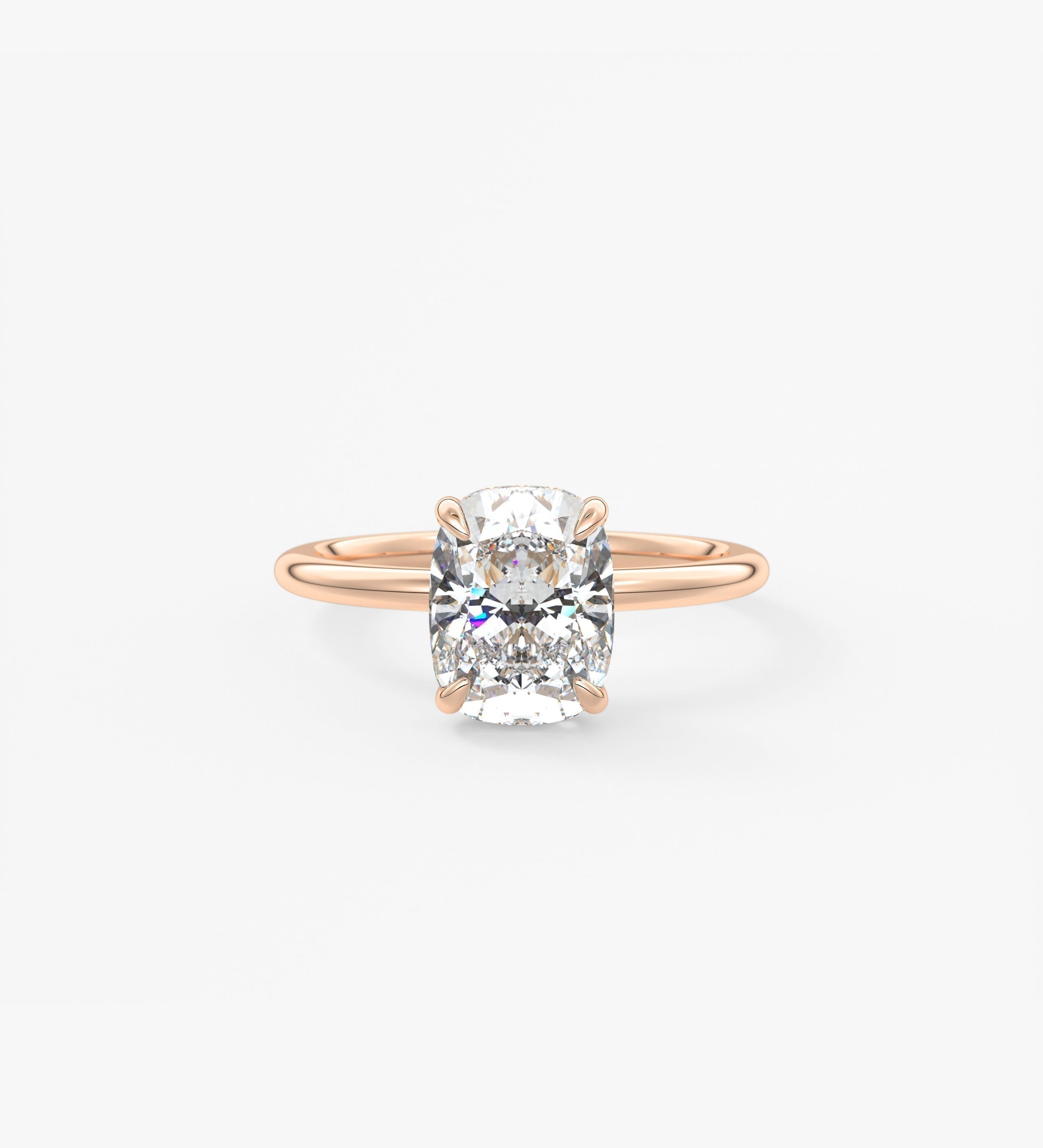 Elongated Cushion Hidden Halo Lab Grown Diamond Engagement Ring